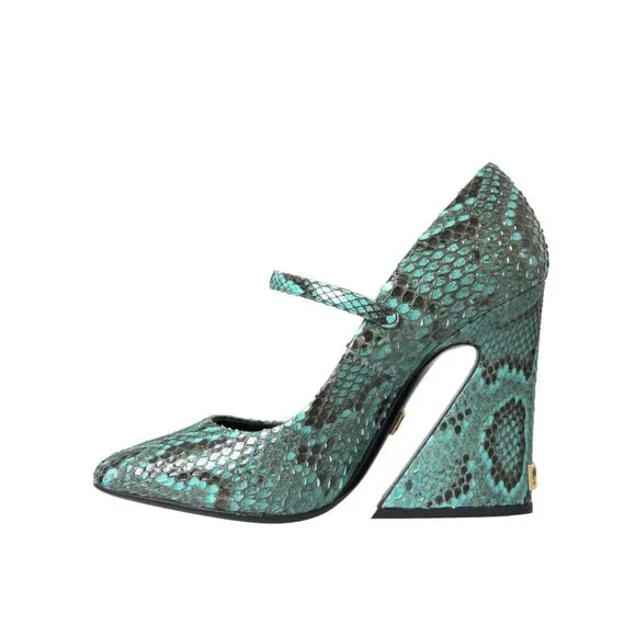 Dolce & Gabbana Aqua Python Leather Mary Jane Pumps Shoes - Picture 5 of 9